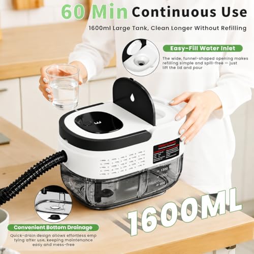 Image of Handheld Steam Cleaner for Home, 2500W High Pressure Steam Cleaner for Car Detailing, 3 Steam Levels, 1600Ml Tank, High Heat Steamer for Bed Bugs, Couch, Furniture, Kitchen, Bathroom, Floors
