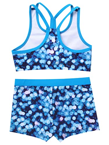 Kids Girls 2 Piece Sports Gymnastics Dance Outfits Crop Tank Top with Booty Shorts Active Workout Sets Cerulean 6 Years4