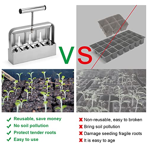 Flolxnb Soil Blocker, Upgraded 2 Inch Soil Block Maker With 12Pcs Of Seed Pins, Soil Blocking Tool For Outdoor Garden Send Plants, Silver #TOP4