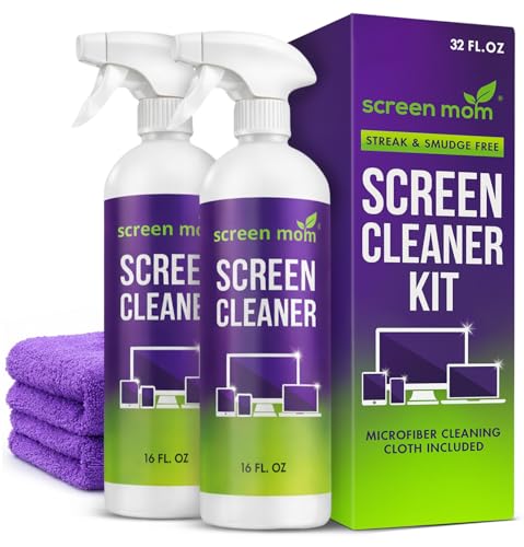 Screen Mom Screen Cleaner Spray and Microfiber Cloth 2-Pack (2x16oz) Screen Cleaner Spray and Wipe...