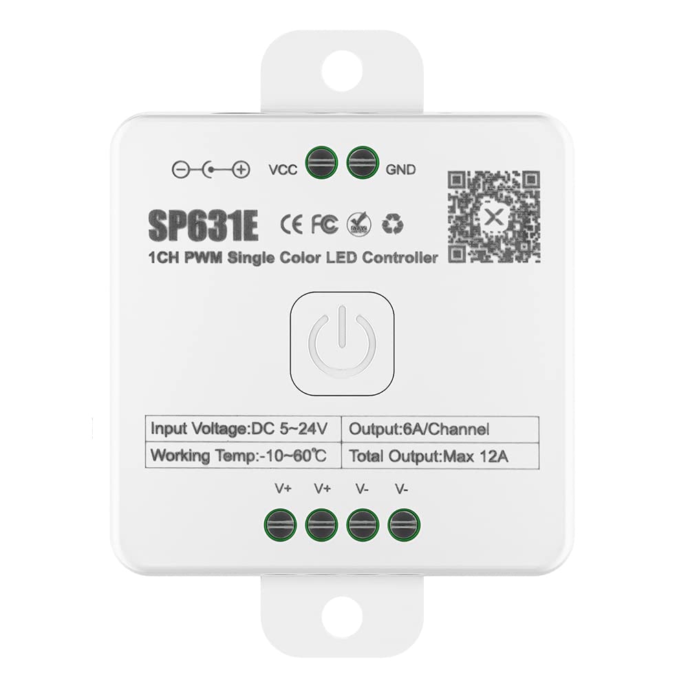 BTF-LIGHTING SP631E 単色 LEDコントローラー Bluetooth PWM コントローラー 調光可能 音楽同期 タイマー 単色 LEDテープライト COB 5630 2835 3014 5050 5730などに適用可能 DC5V-DC24Vをサポート RFリモコンをサポート(リモコンなし)