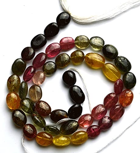 LKBEADS 1 sznur naturalny 35,5 cm AAA st naturalny rzadki turmalin wielokolorowe gładkie bryłki od 7 do 10 mm