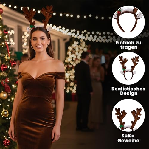 Balinco Rentier Haarreif mit Geweih und Ohren für Erwachsene und Kinder – Braune Elchgeweihe Weihnachts Haar-Accessoire für Party, Karneval, Cosplay oder festliche Foto-Requisiten – Einheitsgröße