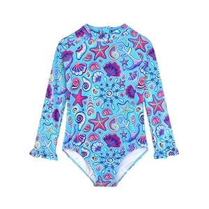 Alakuoti Long Sleeve One Piece Ruffle Swimsuit for Toddler Girls Baby Girl Rashguard Shirt with UPF 50+ Sun Protection