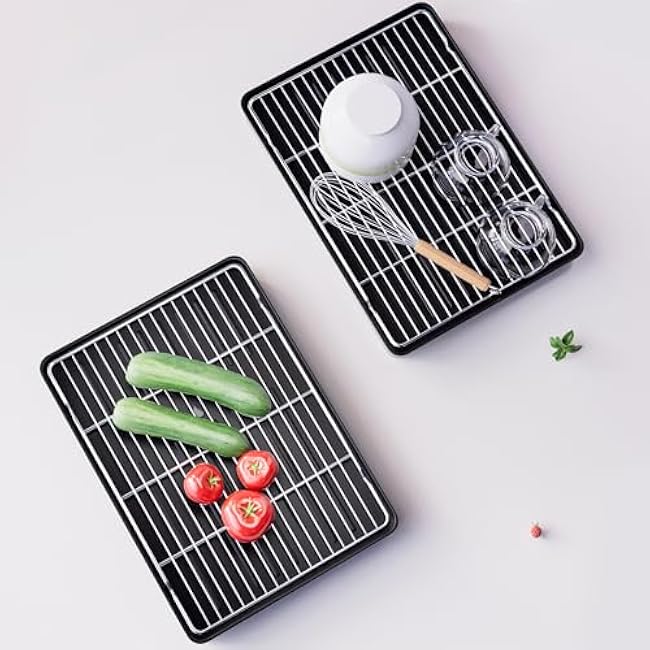 304 Stainless Steel Dish Drying Rack- Space-Saving Dish Rack, Dish Racks for Kitchen Counter, Fruit and Vegetable Drain,11.8''W x 16.5''L, Black