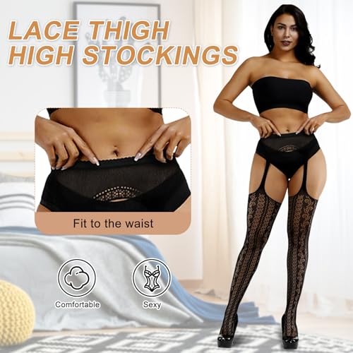 Image of Chalier Fishnet Stockings Lace Tights Thigh High Stockings for Women
