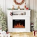 PUKAMI 43” Electric Fireplace Mantel Wooden Surround Firebox,TV Stand with 23" Freestanding Electric Fireplace,Remote Control, Adjustable Led Flame, 750W/1500w(White)