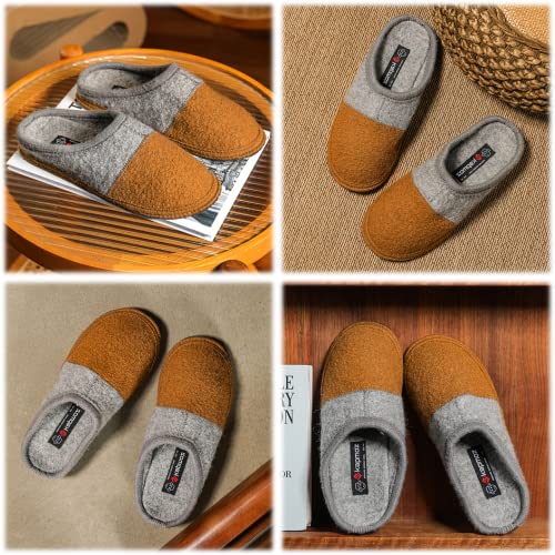 Image of LE KAPMOZ Men's Boiled Wool House Slippers Breathable Winter Warm Slip on Mules Indoor /Outdoor Slipper for Women Two Tone Cap Toe Clog