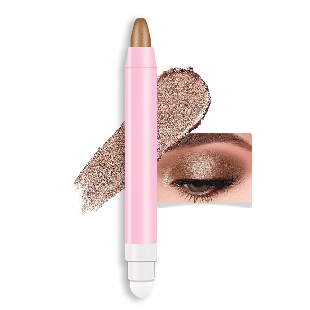 evpct 1Pcs Bronze Shimmer Cream Eye Shadow Brightener Sticks for Eyes Waterproof Pigmented, Double Ended Cream Eyeshadow Stick Pencil Pen with