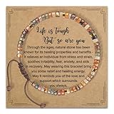 LANWLOSI Inspirational Bracelet Gifts for Women Natural Stone Healing Bracelets Strength Motivational Bracelets Life Is Tough but so Are You Bracelet Get Well Soon Motivational Gifts for Women