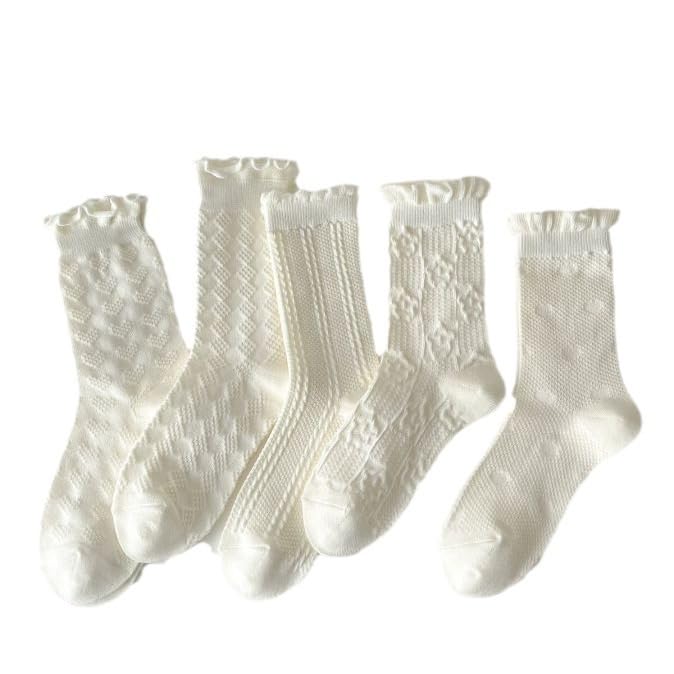 Tyadorw 5 Pair Cute Beige Socks - Cottagecore...