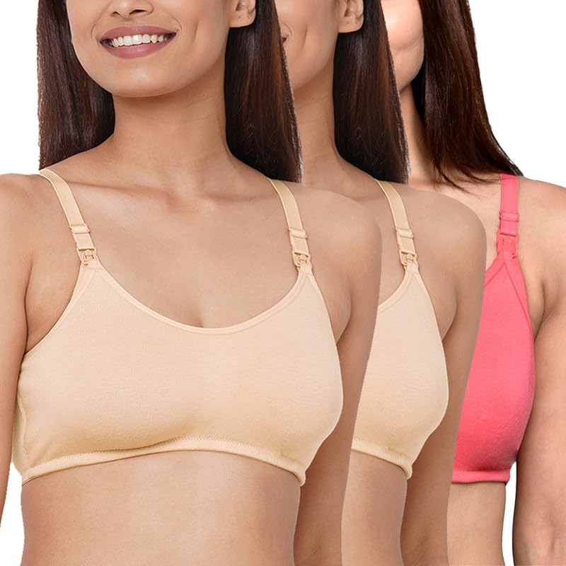 Image of Inner Sense Organic Cotton Bamboo Nursing Bra for Women I Non Padded Feeding Bra with Keyhole Back Design I Wire Free Maternity Innerwear with Full Coverage