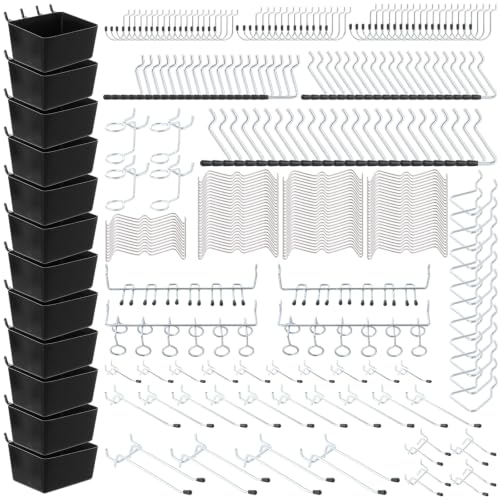Image of Swylexn 300Pcs Pegboard Hooks Kit, Pegboard Accessories Fit 1/8 and 1/4 inch Pegboard, Metal Peg Board Hooks, Peg Board Accessory with Bins, Tool Hooks for Garage, Kitchen, Workshop Storage Organizer