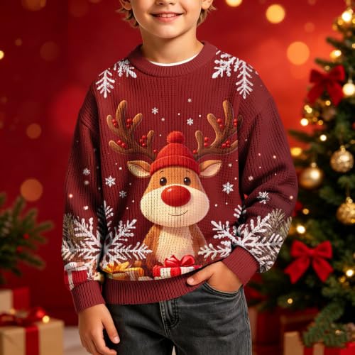 Rkwins Boys Merry Christmas Sweaters Cute Winter Crewneck Knit Pullover - image 3