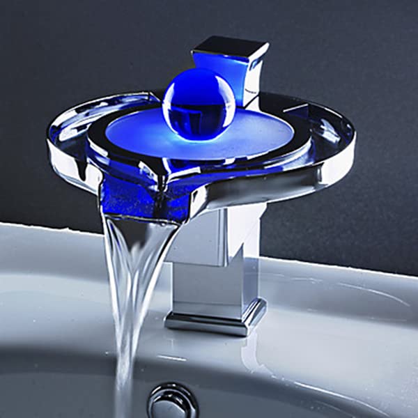 24x7 eMall Led Faucet Silver Chrome Waterfall Basin Mixer Light Basin Tap Faucet Hot and Cold, 6.2 Inch Tall (B09YYJH4LP) Amazon Price History, Amazon Price Tracker