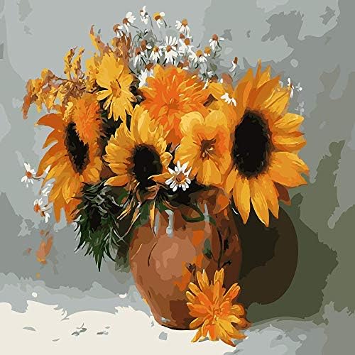 Yestan Paint by Numbers for Adults, DIY Canvas Oil Painting Kit Acrylic Painting Kit for Kids &Adults Flower Pattern with 3 Brushes and Acrylic Pigment 16” x 20”