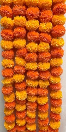 Image of Sphinx Artificial Marigold Fluffy Flowers Garlands for Decoration -(Light & Dark Orange, 5 Pieces)