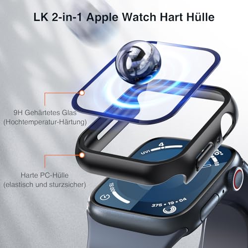 Image of LK Case for Apple Watch Series9 /Series8 /Series7 45mm with Screen Protector | 2Pack Touch Sensitive Ultra-Thin Bumper Full Protective Cover Hard PC Case Tempered Glass for iWatch 45mm, Black