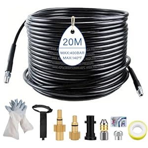 20m Universal Rohrreinigungsschlauch Set, 5800 PSI/400 bar,Rohrreiniger Premium Set mit Adapter und Düsen&Handschuhe,kompatibel mit Kärcher k2-k7, Lavor, Bosch Hochdruckreiniger