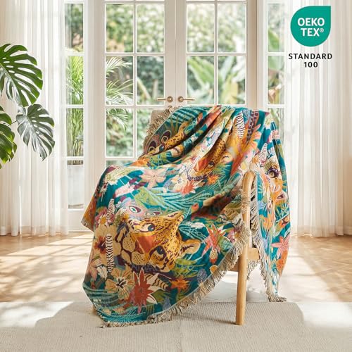 Image of MSGKV Boho Throw Blanket 50 inchx60 inch Fall Cotton Leopard Animals Blanket