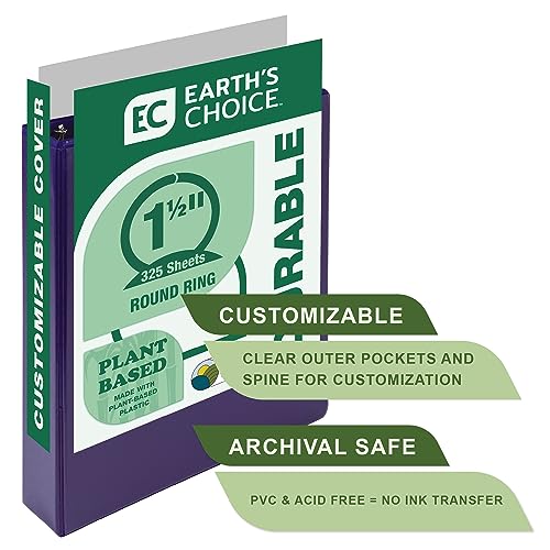 Image of Samsill Plant-Based 1.5 Inch Durable Round Ring, Made in USA, View Binder, Eco-Friendly, USDA Certified Biobased, Purple (Pack of 12)