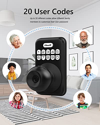 Zowill Keyless Entry Door Lock, Electronic Keypad Deadbolts With Knob Handle, Auto-Lock&Anti-Peeping Password, 20 Customizable User Codes And One-Time Password, Front Door Lock Set With Handle #TOP5