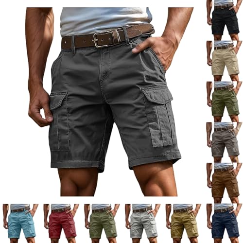 Image of Cargo Shorts Men Cotton 44 42 46 48 Grey Work Shorts Men Stretch Fit Utility Army Short Performance Combat Short Lightweight Hiking Trousers Outdoor Sport Trunks Safety Workwear Durable Stretch Trunk