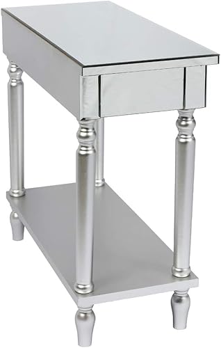 Miniatura 28 de SSLine Mesa de tocador de maquillaje con espejo, mesa auxiliar moderna para sofá, mesa auxiliar con espejo, mesa de tocador con 2 cajones, mesa de