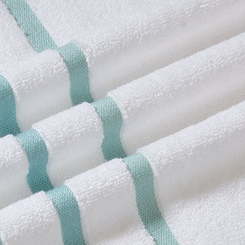 Comfort Spaces Cotton 8 Piece Bath Towel Set Striped Ultra Soft Hotel Quality Quick Dry Absorbent Bathroom Shower Hand Face Washcloths, Multi-Sizes, Zero Twist Aqua 8 Piece #TOP2