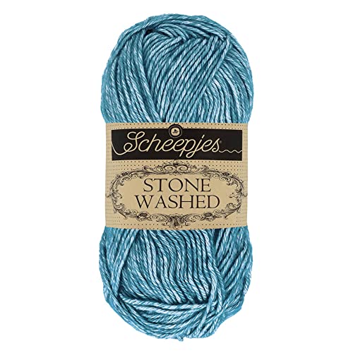 Image of Scheepjes Stone Washed Yarn, Cotton-Acrylic Blend, 1.8 oz (50 g) Skein, Color 805 Blue Apatite