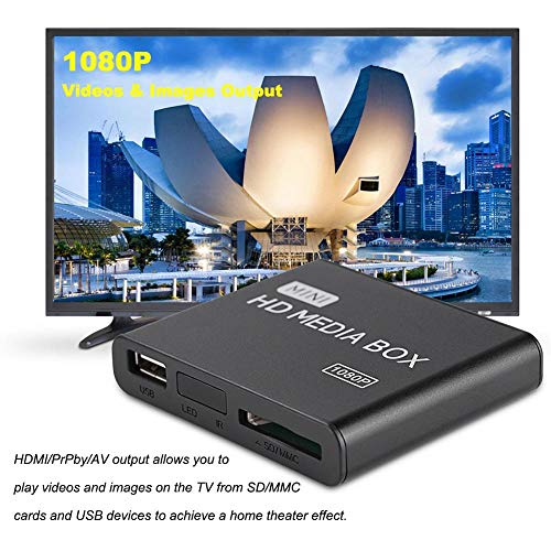 Lettore Multimediale Full HD 1080P Mini Full HD Lettore Multimediale Media Player con TelecomandoMedia Player Box Supporto USB MMC RMVB MP3 AVI MKV(Black)