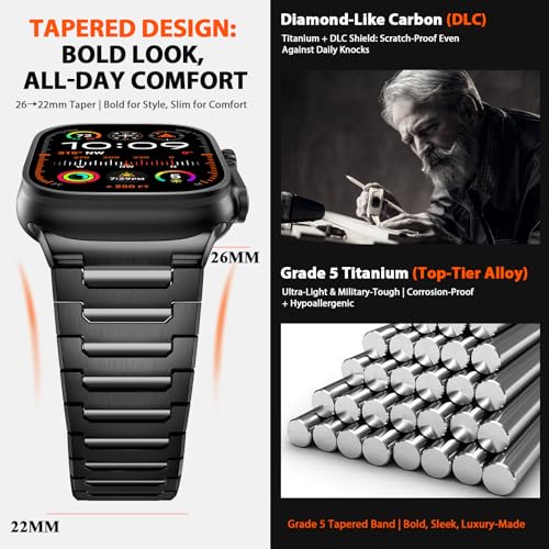 Image of Titanium Apple Watch Band for Men Compatible with Apple Watch Ultra 3 /2 /1 49mm,iWatch Series 11 /10 /9 /8 /7 /6 /5 /4 /SE /3 /2 /1 (46 /45 /44 /42mm),Lightweight Waterproof and Scratch Resistant Metal Strap