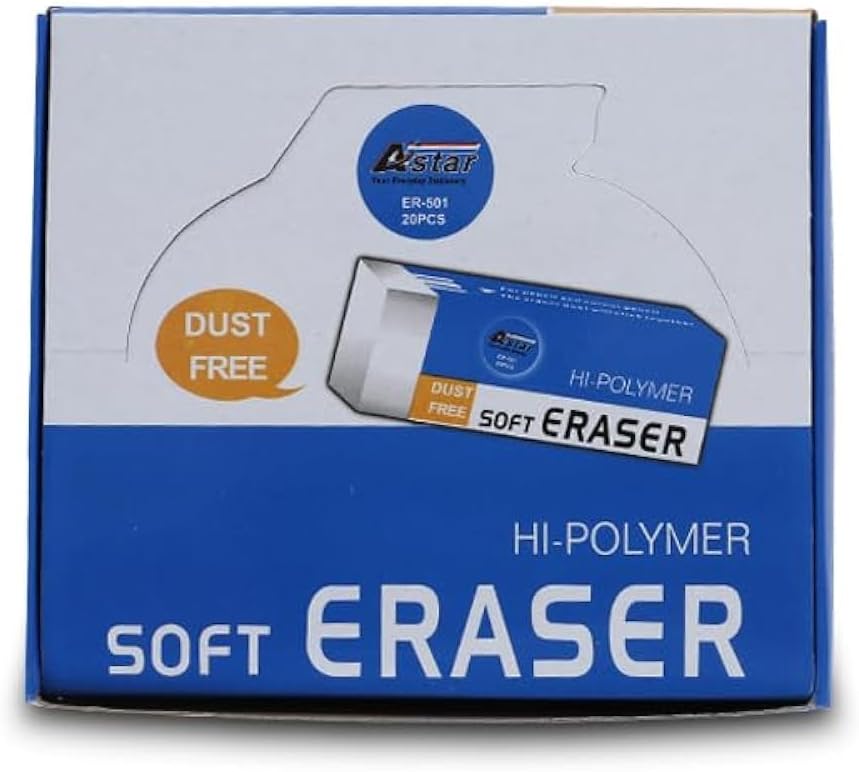 Hi-Polymer Soft Eraser|For erasing performance for School, Office and Home 20pcs/Box|Dust Free Eraser