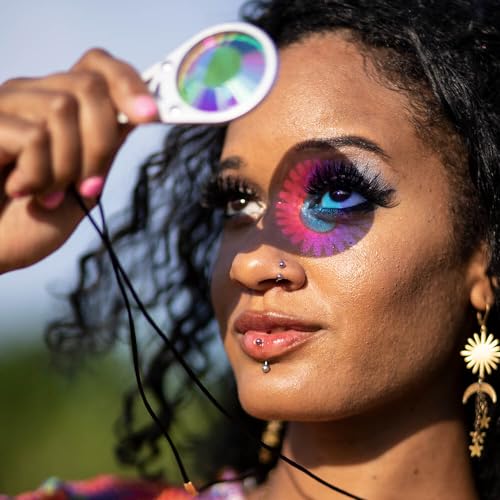 GloFX Kaleidoscope Glasses Crystal Monocle Necklace | For Content Creation, Camera Lens Effects, EDM Rave Party, Music Festival | See Fractal 3D Prism Rainbow Diffraction Effects