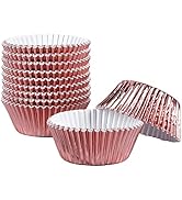Hendiy Rose Gold Cupcake Liners Foil Metallic Paper Muffin Baking Cups Standard Size 100- Pack (R...