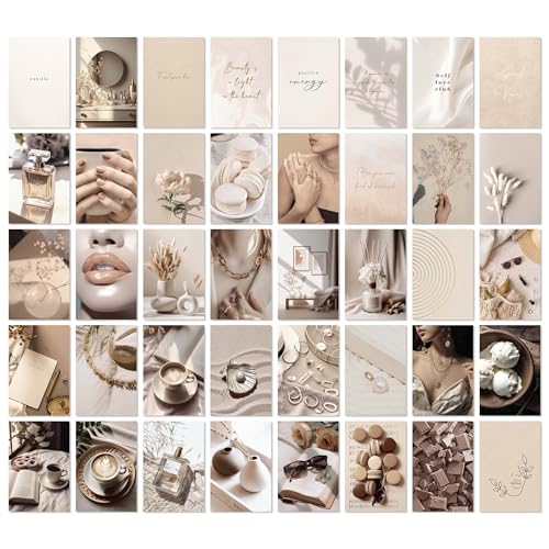 97 Decor Vanilla Girl Room Decor - 40 Pcs Neutral Beige Wall Collage Kit, Clean Girl Posters Boho Tan Prints Cream Pictures, Vanilla Girls Aesthetic Dorm Decor for College Girls Bedroom (4