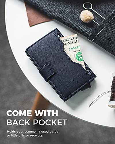 Image of VULKIT Slim Bifold Pop up Wallet Minimalist Leather Card Holder RFID Blocking Metal Card Case with ID Window for Women | with Leather Slots
