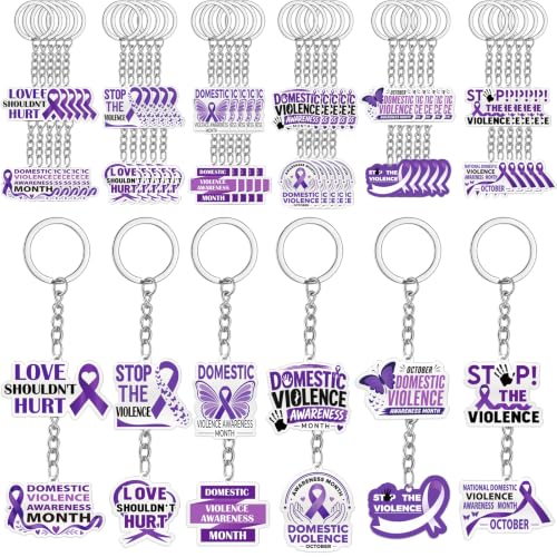 Renbuzhu 60Pcs Domestic Violence Awareness Month Keychain Bulk for Women Men Party Decorations