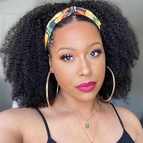 Image of ISEE Afro Kinky Curly Headband Wig Human Hair Glueless Wig for Women 16Inch