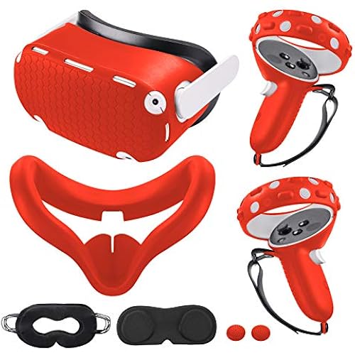 Compatible with Oculus Quest 2 Accessories, Silicone Face Cover, VR Shell Cover,Touch Controller Grip Cover,Protective Lens Cover,Disposable Eye Cover