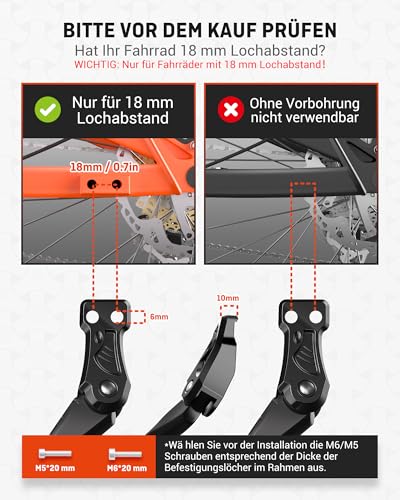 HENMI Fahrradständer 24-29 Zoll,Fahrradständer 18mm lochabstand,Höheverstellbar Fahrradständer 2 Löchern für Fahrräder mit 18mm Lochabstand,Der Fahrrad ständer Loch ist für M5/M6 Schrauben geeignet