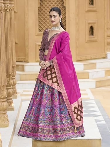 Image of PURVAJA Women's Kanjiwaram Semi-Stitched Lehenga choli