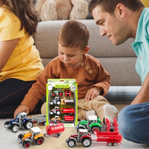 Phlognfy Kinder Traktor Set, Spielzeug Traktor, Grün/Gelb/Blau/Rot, Abnehmbare Kabine, für Kinder ab 4 Jahren zum Spielen im Innen und Außenbereich