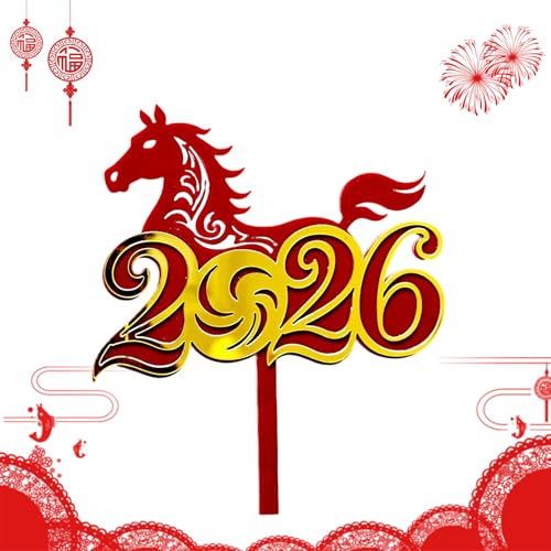 Decoración para tarta de año nuevo 2026 | 2D acrílico Año del caballo Accesorios de cumpleaños - Decoración de fiesta festiva, para cumpleaños, niños, panaderías, panaderías, coleccionistas, eventos