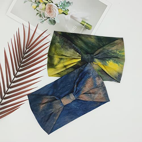 Yonuf Wide Headbands For Women Knotted Headband African Womens Head Wraps Stretchy Hair Accessories Bands Tie Dye 4 Pack #TOP1