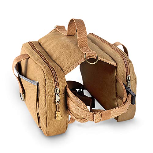 DoggyDobby Dog Hiking Saddle Bag 16oz Canvas Adjustable Straps Camping Backpacks for Medium