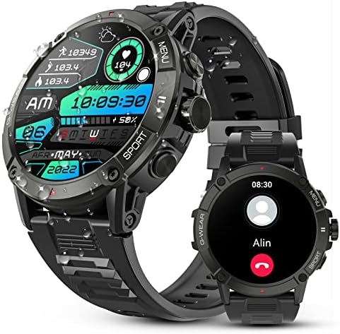 BASICF Military Smart Watches for Men (Answer/Make Call), 1.52" HD Outdoor Sports Smartwatch IP68 Waterproof Fitness Tracker 100+ Sports Modes with Heart Rate, Blood Oxygen Monitor for iOS Android