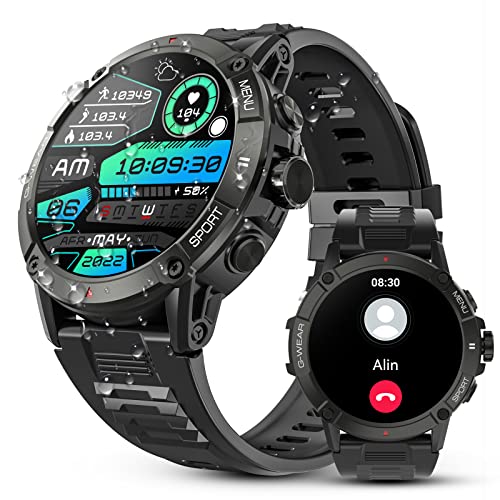 Basicf Military Smart Watches For Men (Answer/Make Call), 1.52" Hd Outdoor Sports Smartwatch Ip68 Waterproof Fitness Tracker 100+ Sports Modes With Heart Rate, Blood Oxygen Monitor For Ios Android #TOP1