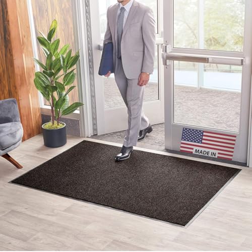 Consolidated Plastics Brush Dry Mat - Made in USA, Heavy-Duty Commercial DoorRug for Indoor/Outdoor Entryways, Non-Slip Backing for High-Traffic Areas (Brown, 2' x 3')