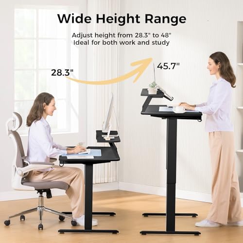 Image of COMHOMA Electric Standing Desk with Drawers, 48 x 24'' Sit Stand up Desk with Monitor Stand, Laptop Stand, Height Adjustable Ergonomic Home Office Computer Desk with Memory Preset Controller (Black)